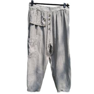 100% Linen Made in Italy Loose Fit Pull-on Pants Women's L Wide Leg Lantern